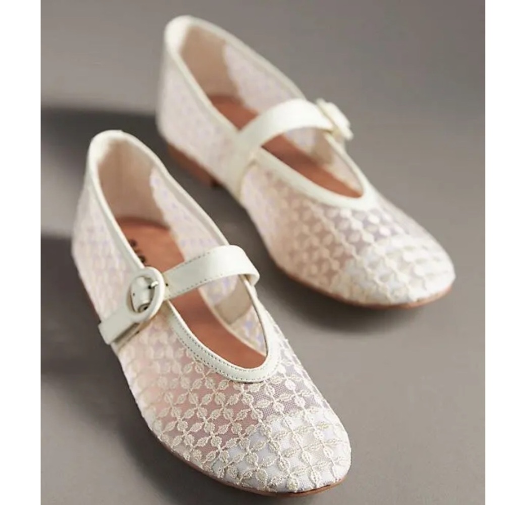 Bibi Lou Beige Floral Mesh Mary Jane Flats
